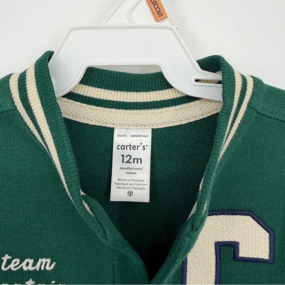 NWT Carter's Green and White Baby Varsity Button-Down Jumpsuit